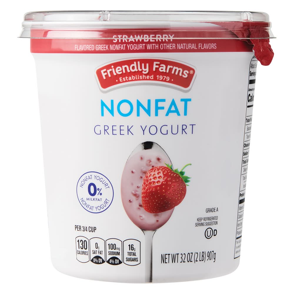 Friendly Farms Nonfat Greek Yogurt, Strawberry (32 oz)