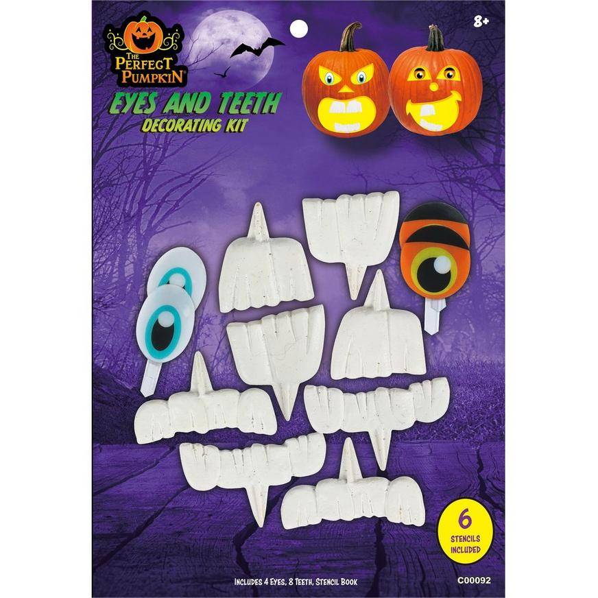 Eyes Teeth Pumpkin Decorating Kit, 12pc, with 6 Stencils