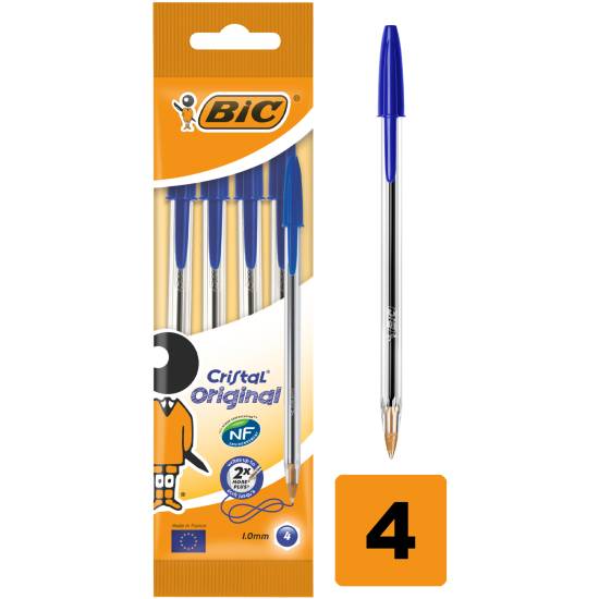 Bic Cristal Original Ballpoint Pens Medium Point (1.0 mm) - Blue, pack Of 4