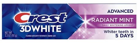 Crest 3D White Advanced Fluoride Anticavity Toothpaste, Radiant Mint (3.3 oz)