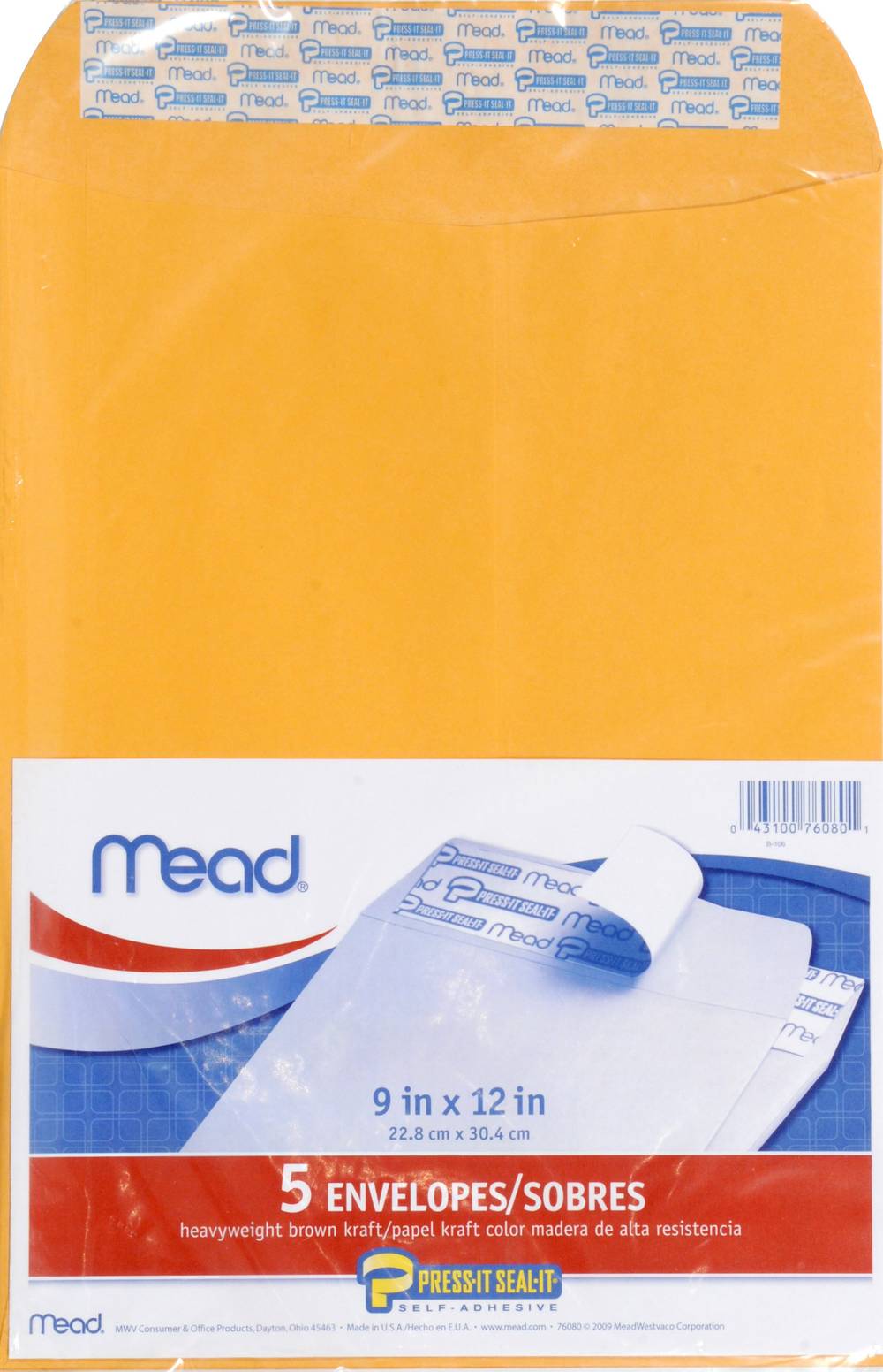 Mead Heavyweight Brown Kraft Envelopes, 9 in X 12 in (5 ct)