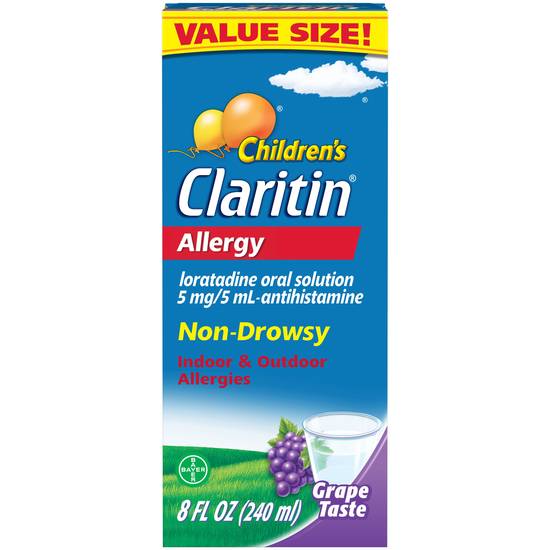 Claritin Children's Non Drowsy Allergy Relief Liquid, Grape, 8 OZ