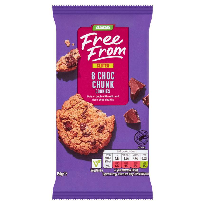 Asda Free From 8 Choc Chunk Cookies 150g