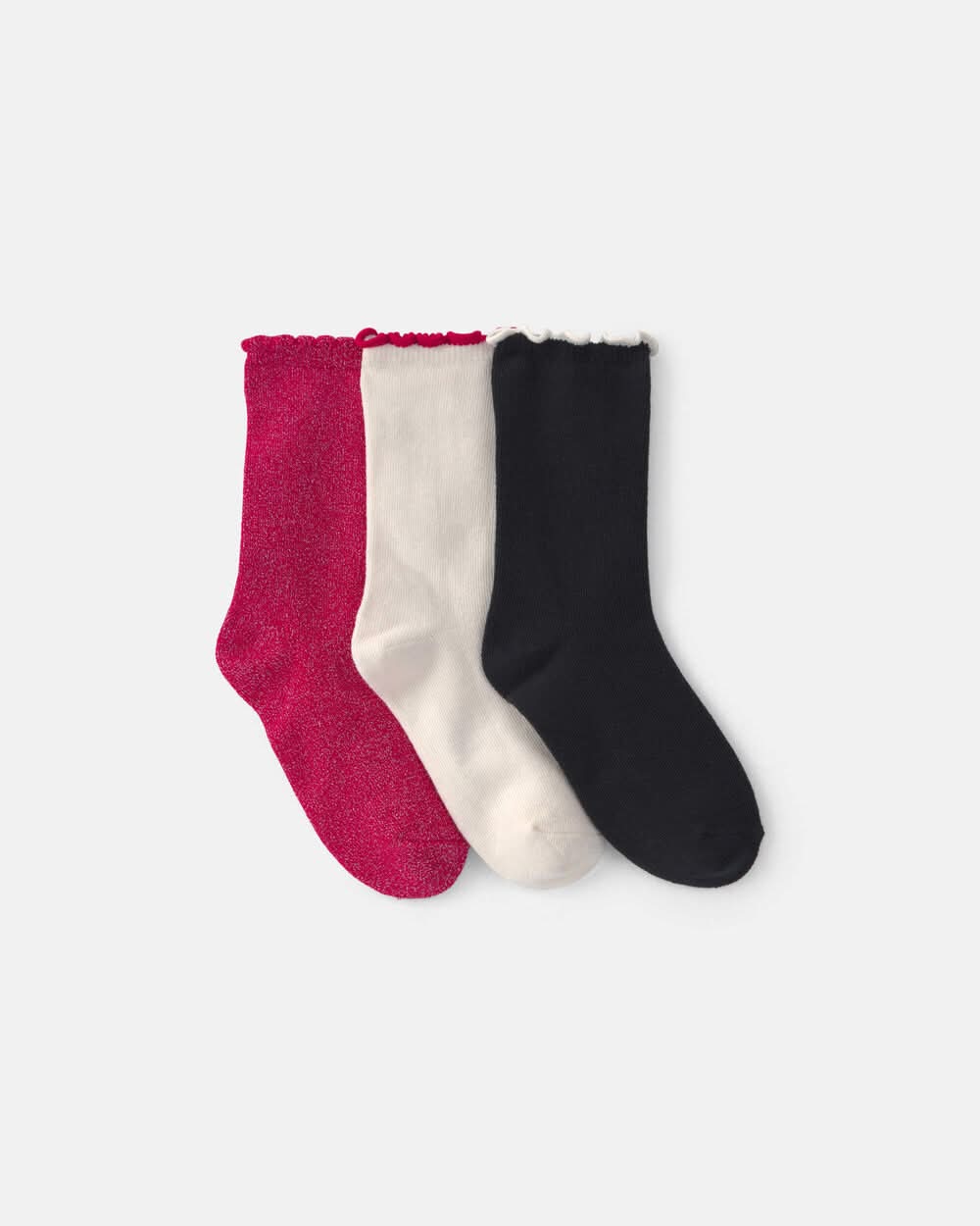 Girls 3-Pack Christmas Socks - Red/White/Black - 8-14