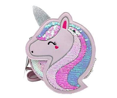 Pink Sequin Unicorn Round Crossbody Bag