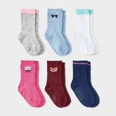 Baby Girls' 6pk Cat & Dog Bow Crew Socks - Cat & Jack™ 6-12 M