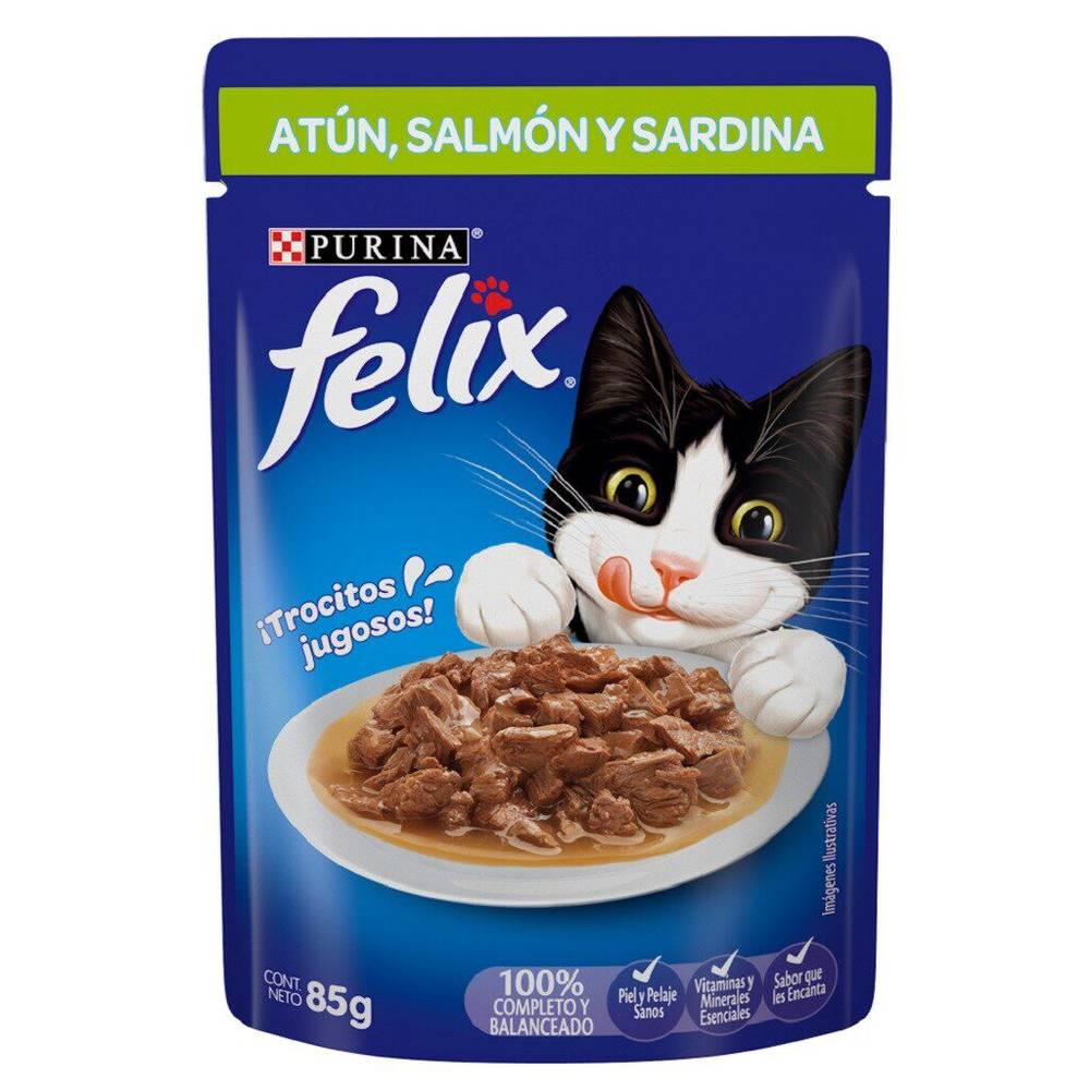 Felix alimento húmedo sabor atún, salmón y sardina (pouch 85 g)