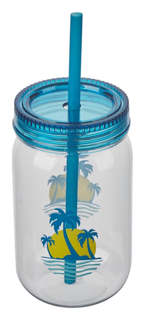 Jar Tumbler With Straw 16 Oz 3 Assorted Designs