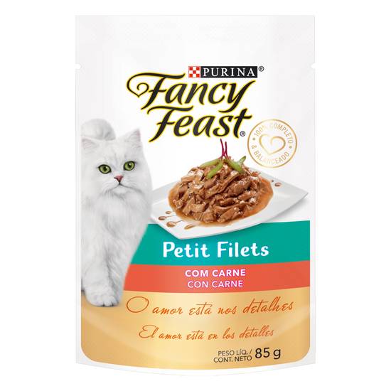 Purina ração úmida para gatos fancy feast petit filets com carne (85g)