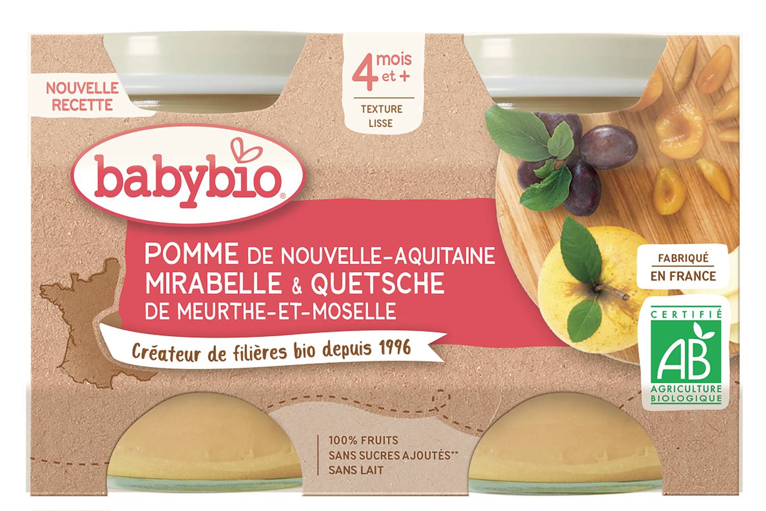 Babybio - Mirabelle pomme compotes bébé dès 4 mois (2 pièces)