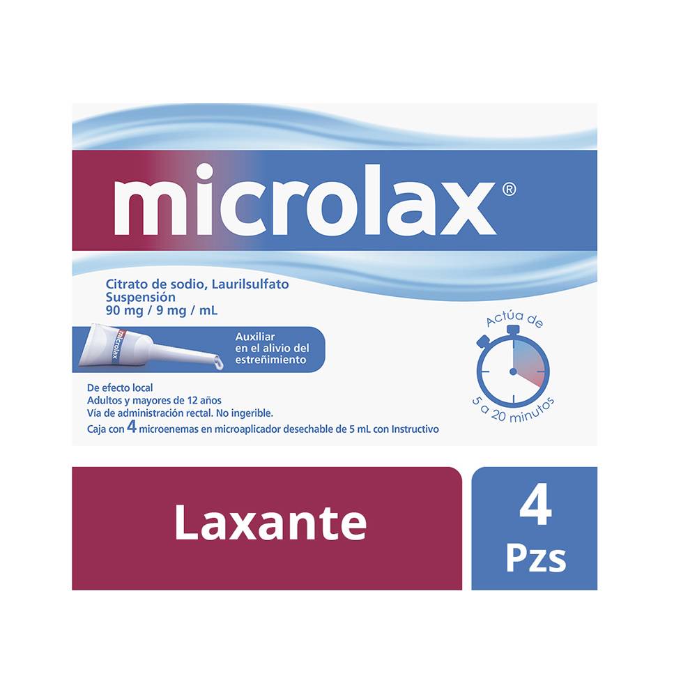 Microlax citrato de sodio microenemas 90 mg (4 piezas)