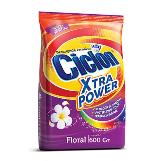 Detergente En Polvo Floral Ciclón 600 Gr