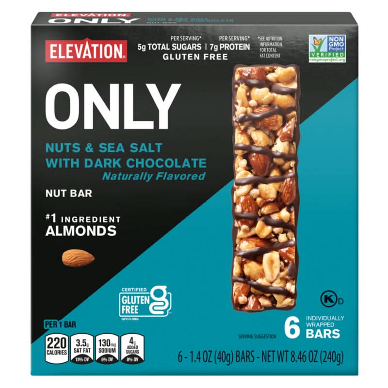 Elevation Gluten Free Snack Bar, Nuts & Sea Salt With Dark Chocolate (6 x 1.4 oz)