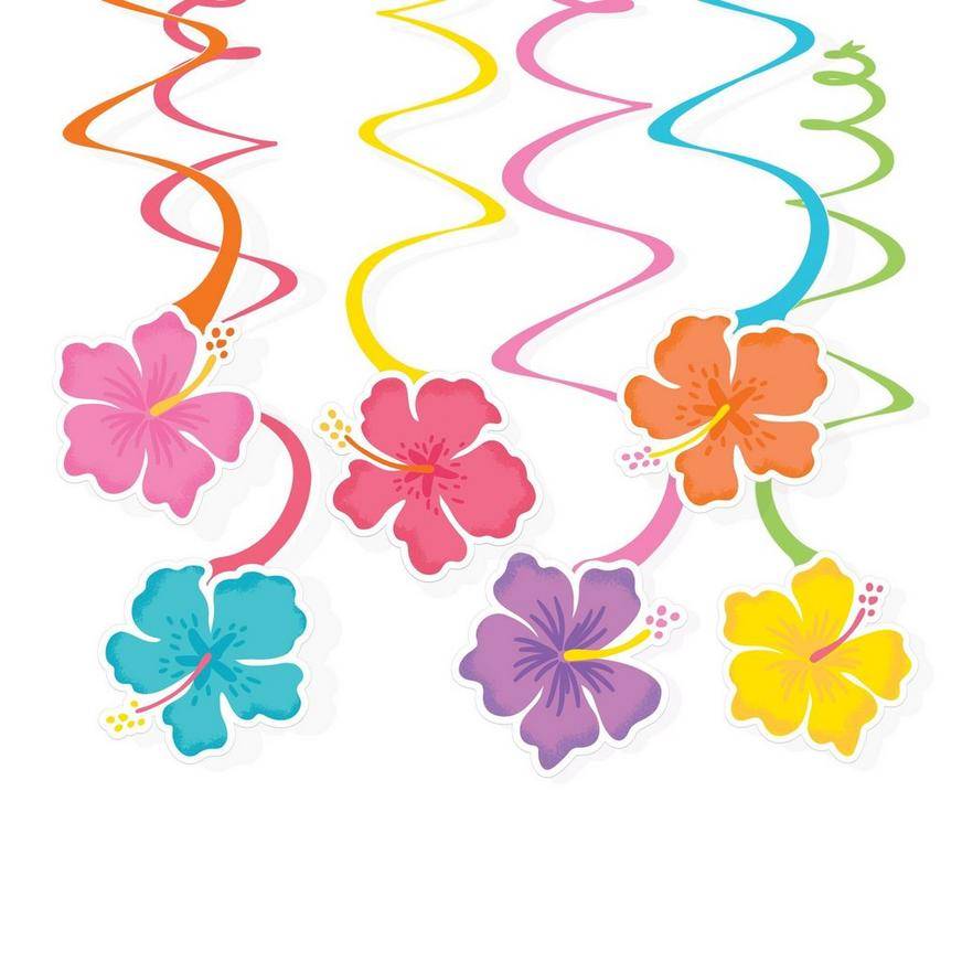 Party City Summer Hibiscus Cardstock Swirl Decorations (12 ct) (10 inch)