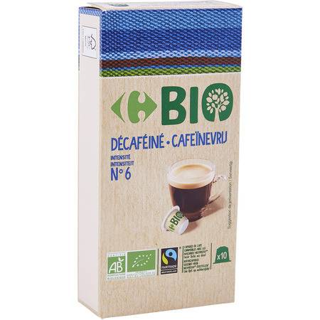 Café capsules Compatibles Nespresso bio décaféiné CARREFOUR BIO - 10 capsules
