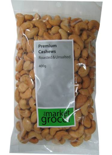 The Market Grocer Premium Roasted & Unsalted Cashews (400g)