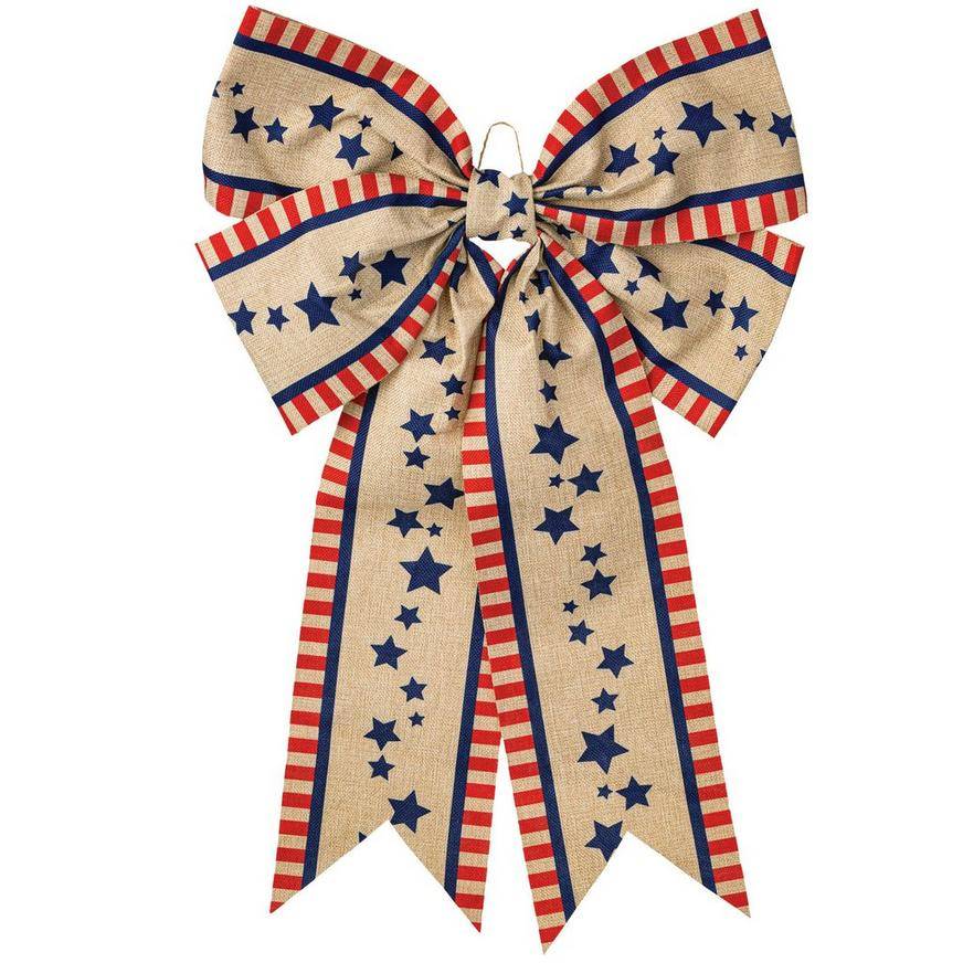 Party City Vintage Patriotic Burlap Bow, Multicolor