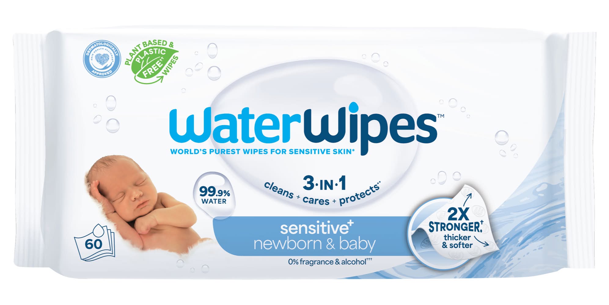 WaterWipes 3-In-1 Sensitive+ Newborn & Baby Wipes (60 ct)