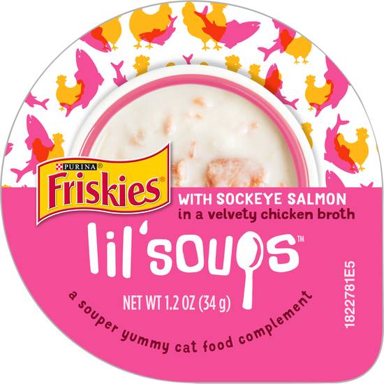 Friskies Purina Natural Grain Free Wet Cat Food Complement Lil' Soups With Sockeye Salmon in Chicken Broth