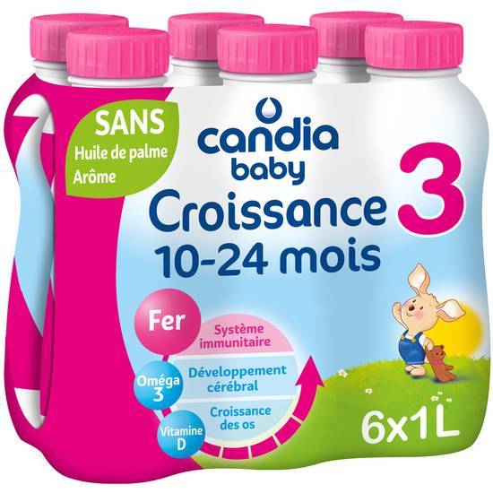 Candia baby croissance 3 bp 1l x 6 - lait de suite pour nourrissons à partir de 10 mois et aliment lacté liquide destiné aux enfants en bas âge