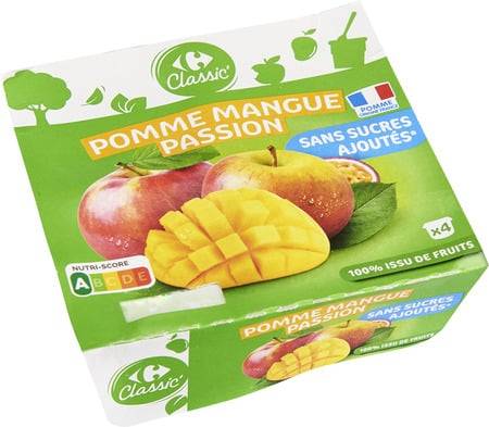 Dessert mangue passion s/sucres ajoutés CARREFOUR CLASSIC' - les 4 pots de 100g