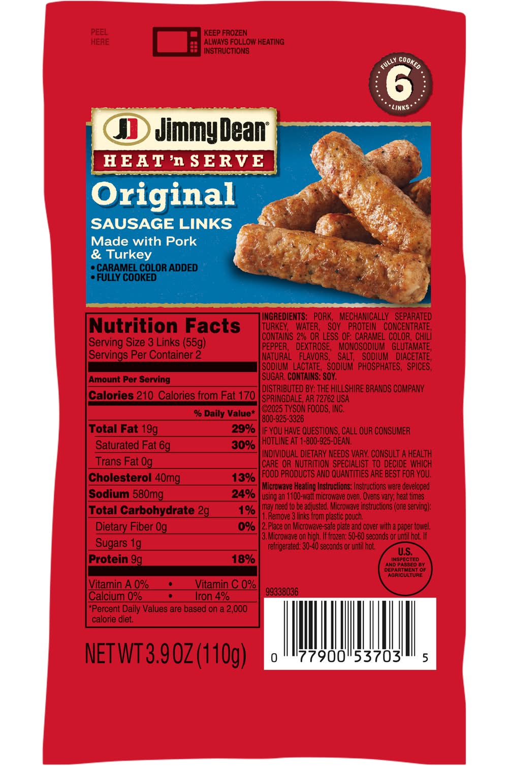 Jimmy Dean Heat 'N Serve Original Pork Sausage Links (3.9 oz)