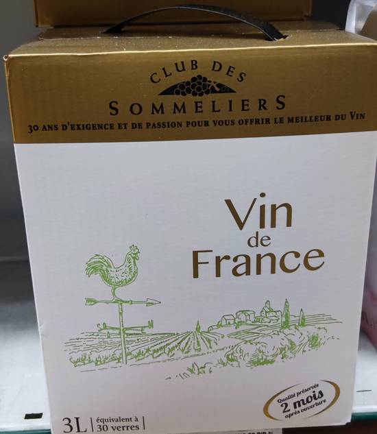 Bib cubis vin blanc 3L - Vin de France club des sommeliers
