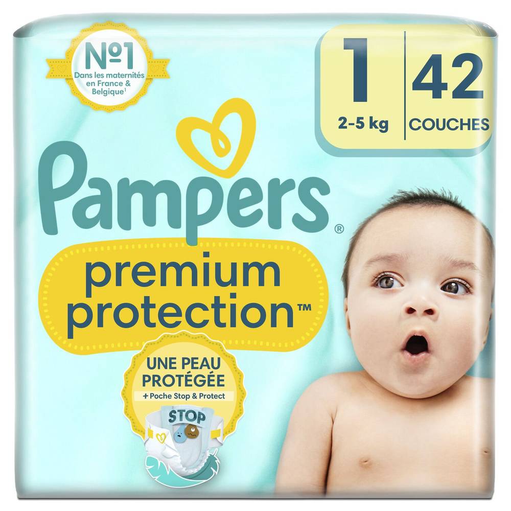 Pampers - Couches bébé premium protection taille1 2kg-5kg (42 pièces)