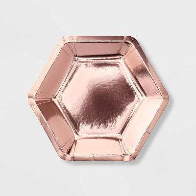 Spritz Metallic Hex Shaped Snack Plates, Rose Gold (10 ct)