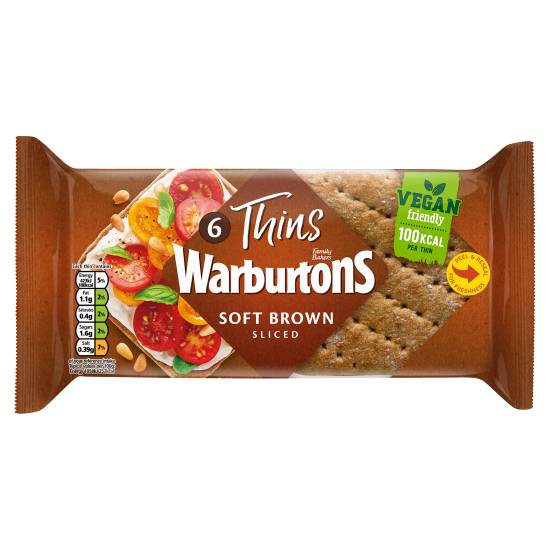 Warburtons Thins Soft Brown Sliced Bread (6 pack)