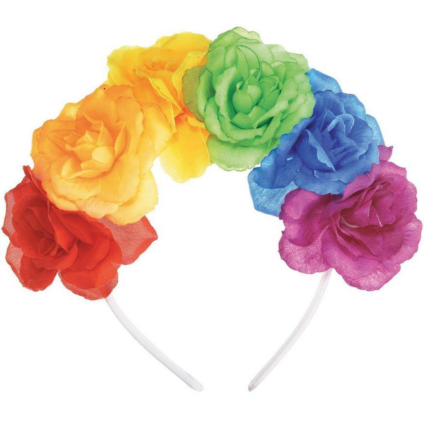 Rainbow Pride Flower Fabric Plastic Headband, 6.4in x 6.5in