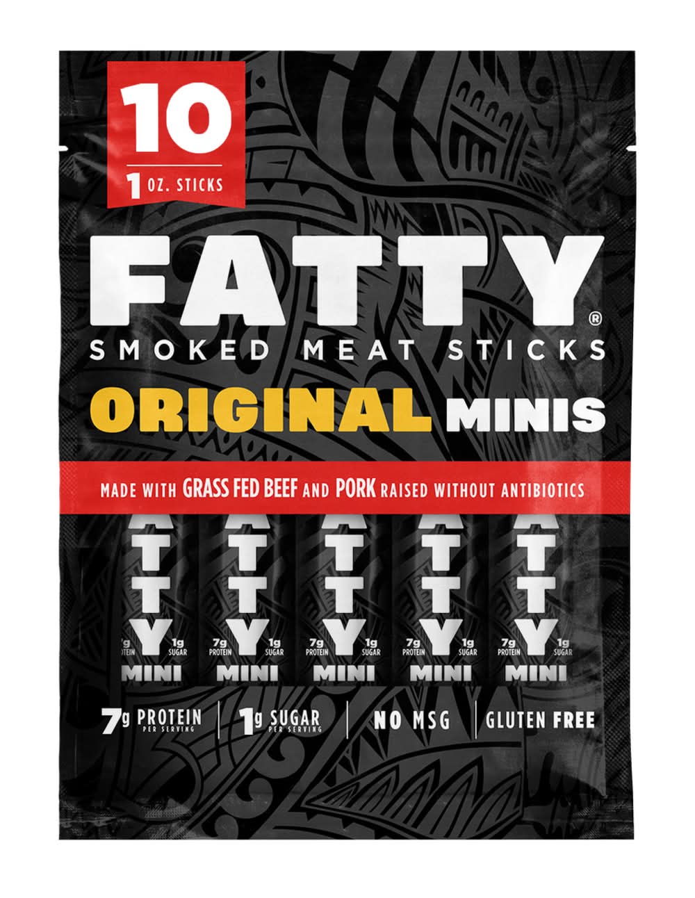 FATTY Grass Fed Beef Minis Smoked Meat Sticks, Original (10 x 10 oz)
