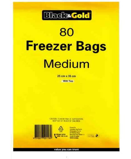 Black & Gold Medium Freezer Bags, 25cm X 35cm (80 pack)