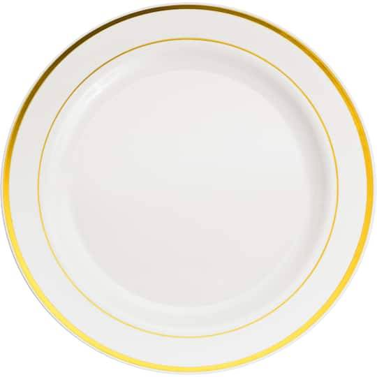 10.3" Round Banquet Plates With Gold Trim By Celebrate It, 10Ct.