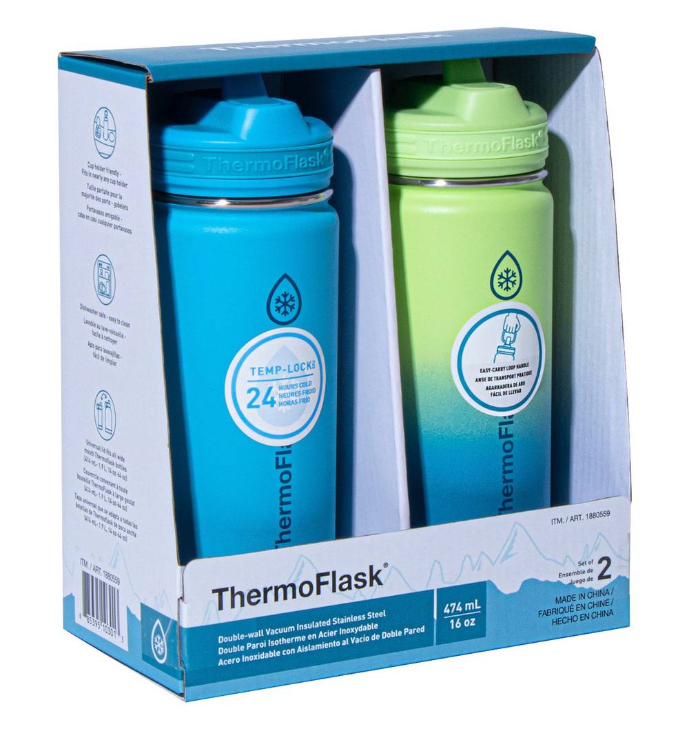 Thermoflask - Ensemble De Bouteilles De 474 Ml (16 Oz) En Acier Inoxydable, Paquet De 2 / Thermoflask 474 Ml (16 Oz.) Stainless Steel Bottle, 2-Pack