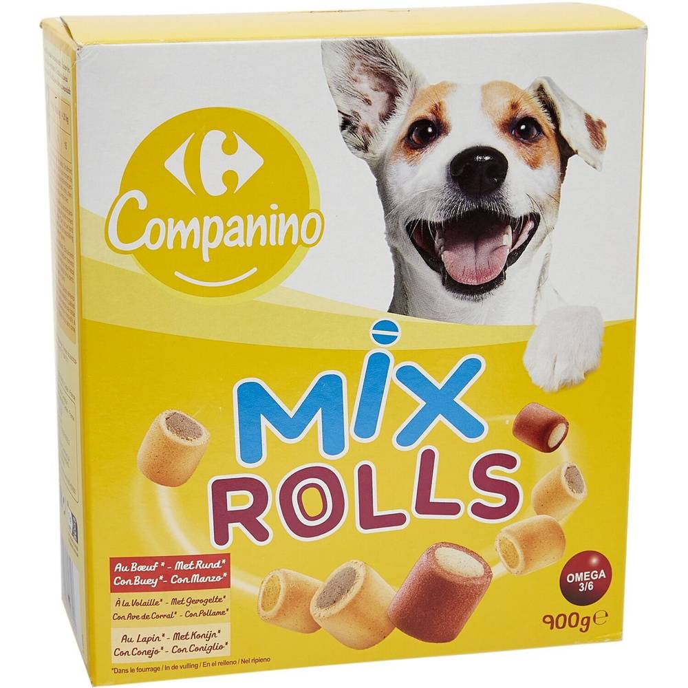 Carrefour Companino - Biscuits pour chiens mix rolls viandes