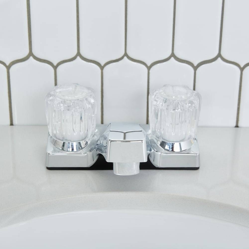 Project Source Chrome 4-in centerset 2-handle WaterSense Low-arc Commercial/Residential Handle Bathroom Sink Faucet | 10-B42WPNCH