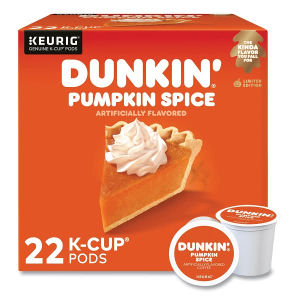 Dunkin' Donuts K Cup Pods, Pumpkin Spice, Box Of 22 Pods