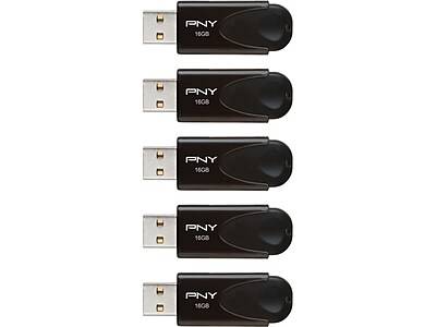 PNY Attache 4 16GB USB 2.0 Type-A Flash Drive, Black, 5/Pack (P-FD16GX5ATT4MC)
