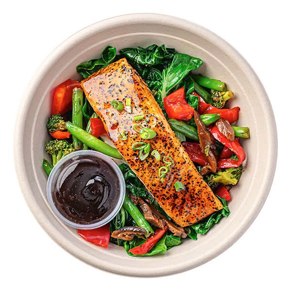 Wegmans Teriyaki Black Pepper Salmon Bowl with Asian Vegetables