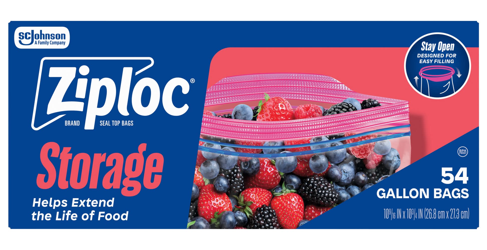 Ziploc Gallon Food Storage Bags, 26.8x27.3 cm, Clear (54 ct)