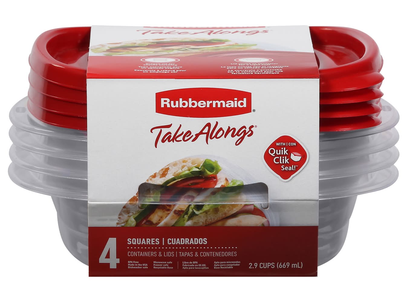 Rubbermaid Take Alongs Square Containers With Lids, Red (4 ct)