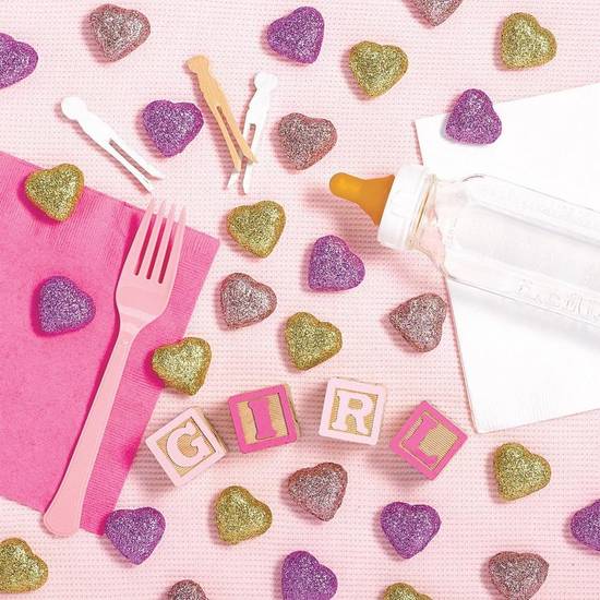 Gold Pink Glitter Heart Table Scatters 40ct