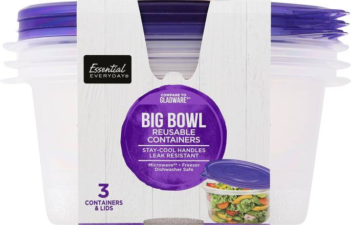Essential Everyday Big Bowl Reusable Containers & Lids (3 containers)