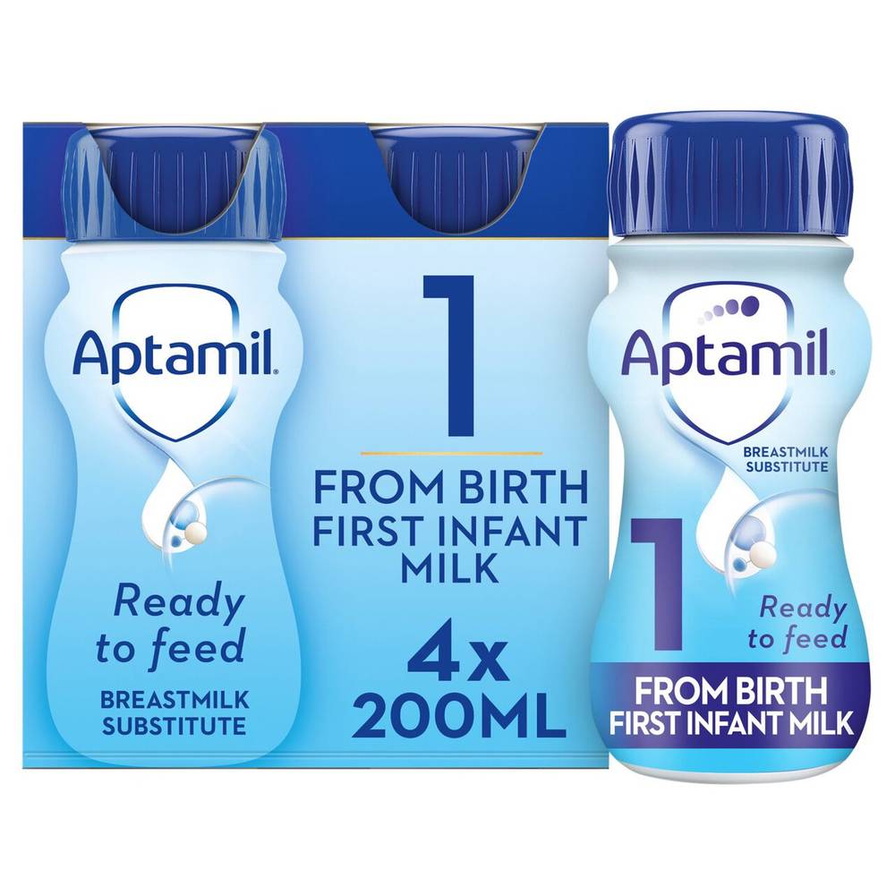 Aptamil 1 First Formula Baby Milk Liquid from Birth Multipack (4 x 200ml)