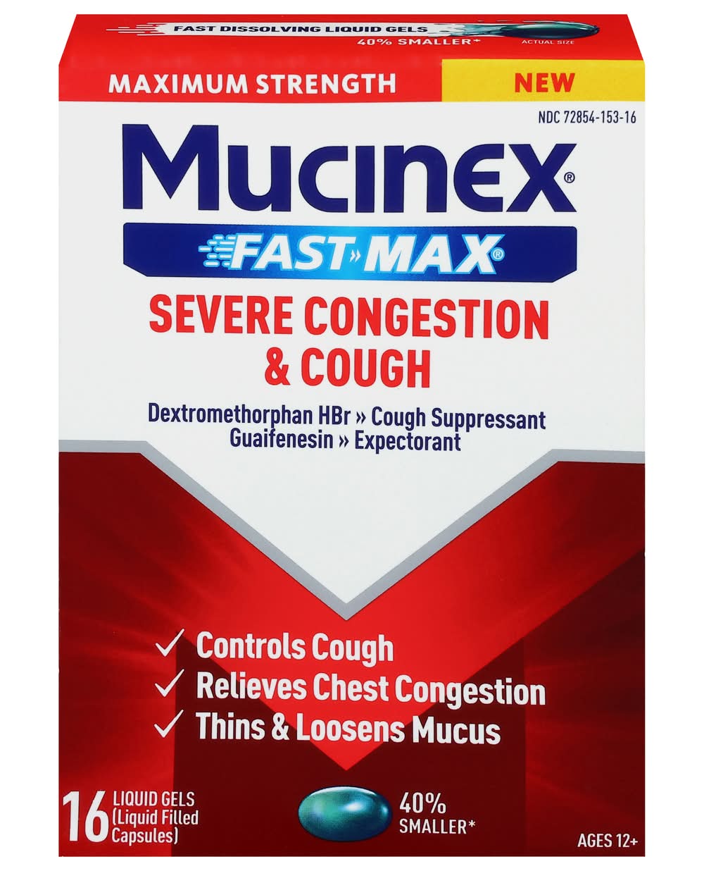 Mucinex Fast Max Severe Congestion & Cough Relief Liquid Gels 12+ Years (16 ct)
