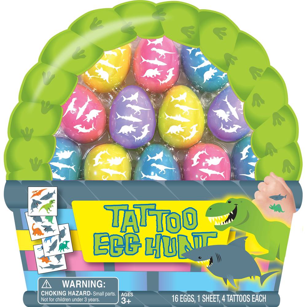 Mello Smello Shark & Dino Tattoo Egg Hunt Pre-Filled Eggs, 18 ct