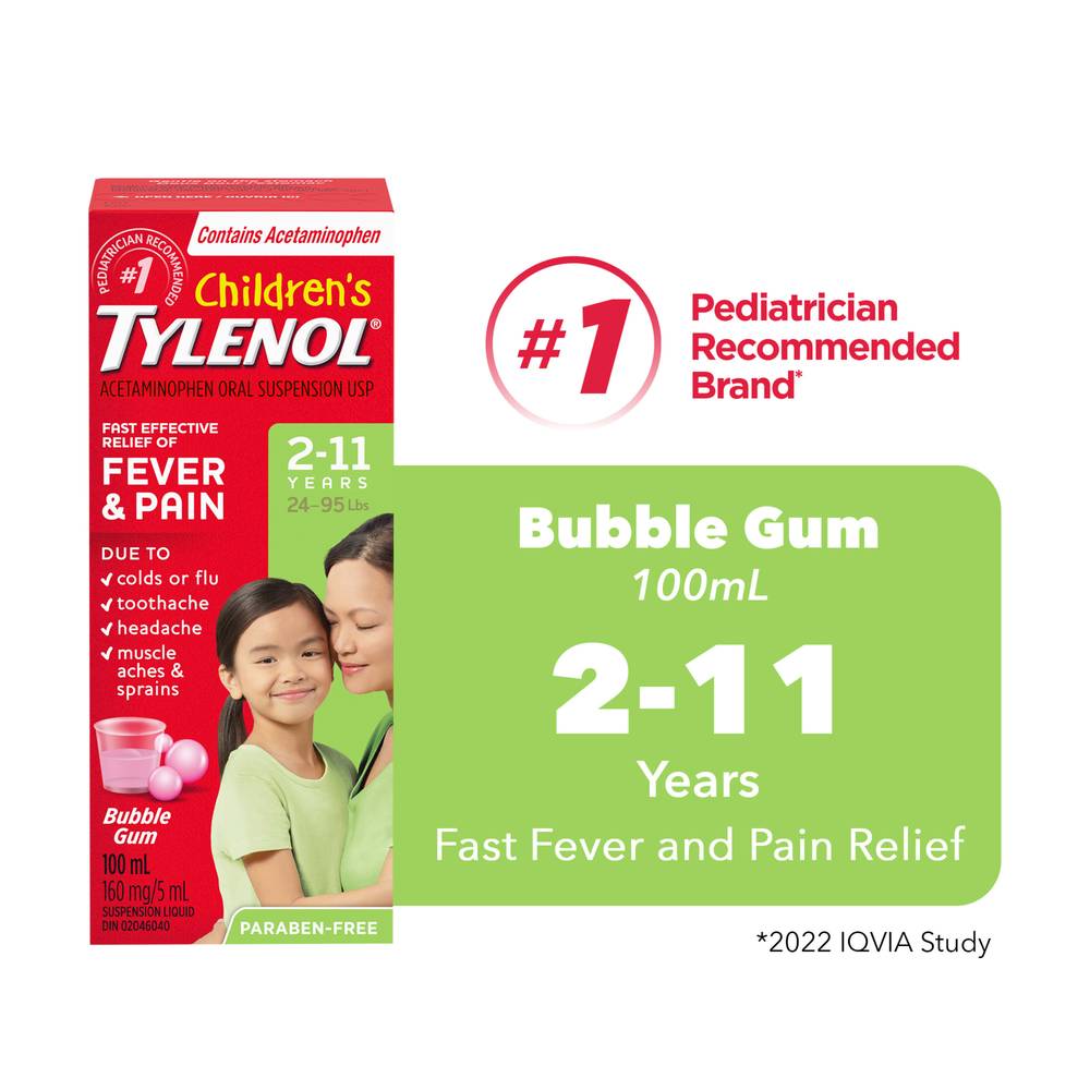 Tylenol Children's Suspension Liquid, Bubble Gum (100 ml)