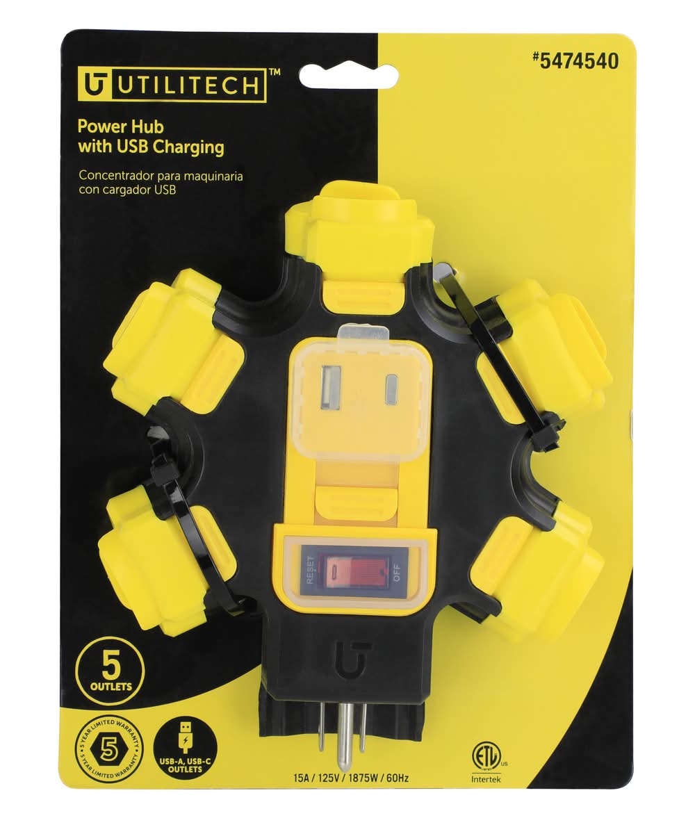 Utilitech Power Hub 5 -Outlet 1875 -Watts Multiple colors/finishes Indoor and outdoor USB AC Surge Protector