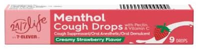 24/7 Life Menthol Cough Drops Creamy Strawberry Flavor 9ct